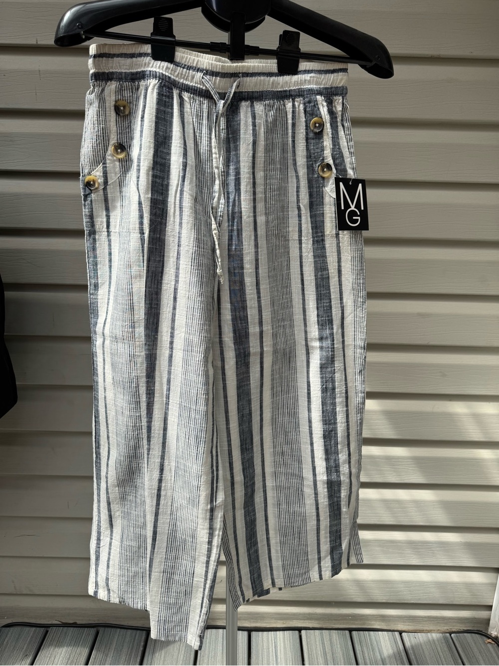 Mille Gabrielle Striped Wide Leg Linen Pants - White & Gray